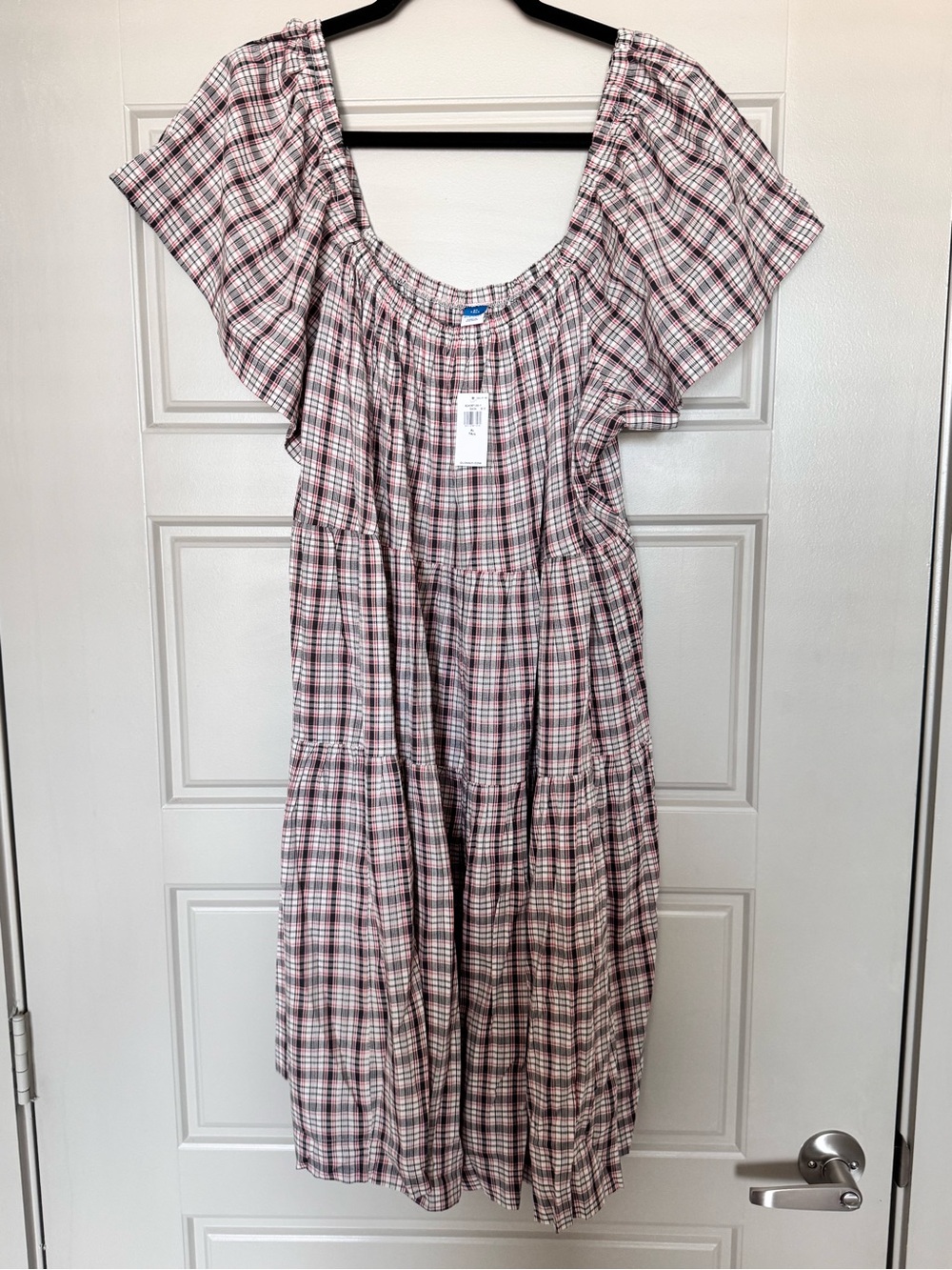 Plaid Tiered Mini Dress - Red & Black